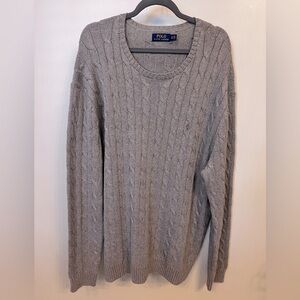 Polo Ralph Lauren Mens 2XLT 100% Cotton Gray Cable Knit Sweater Embroidered Logo